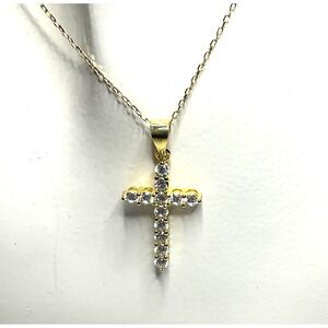 ITALY GOLD OVER 925 STERLING SILVER RHINESTONE CROSS 18" NECKLACE